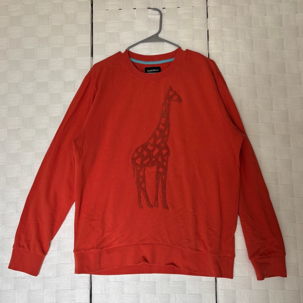 Bonobos Red Crewneck Sweatshirt with Giraffe Design